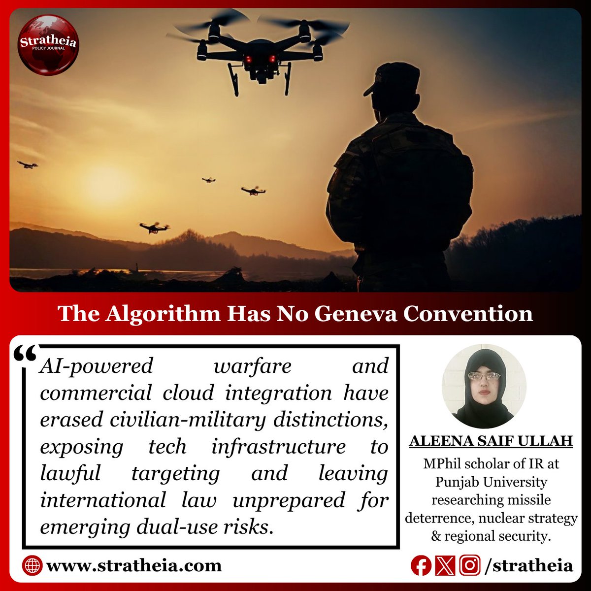 stratheia's tweet image. AI warfare has erased the line between civilian and military infrastructure. When cloud platforms host both banking systems and targeting algorithms, everything becomes a potential battlefield. The law hasn’t caught up yet.
#AIWarfare #CyberSecurity #FutureOfWar
Read Full