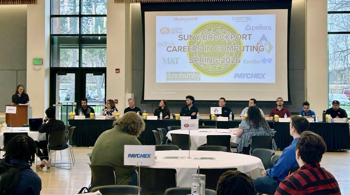 BportCompSci's tweet photo. Thank you to all our employer partners &amp; @brockportalumni that participated in Careers in Computing on April 17th at @Brockport! 

@Paychex @ExcellusBCBS @Odoo @InfoAdvInc @MandT_Bank @CNBank @dunnhumby @ComTecSolutions @honeywell https://t.co/awuYy9UPBr