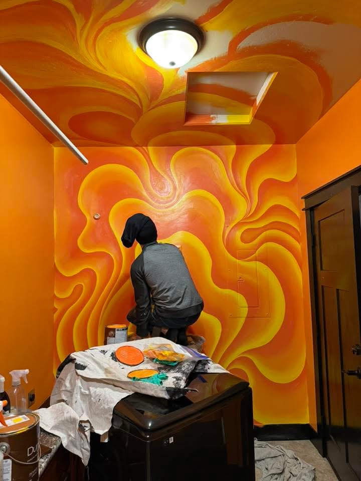 Knowone_x's tweet image. A photo I didn't realize was being taken while working on this mural for my Mom. #local #support #real #mural #love