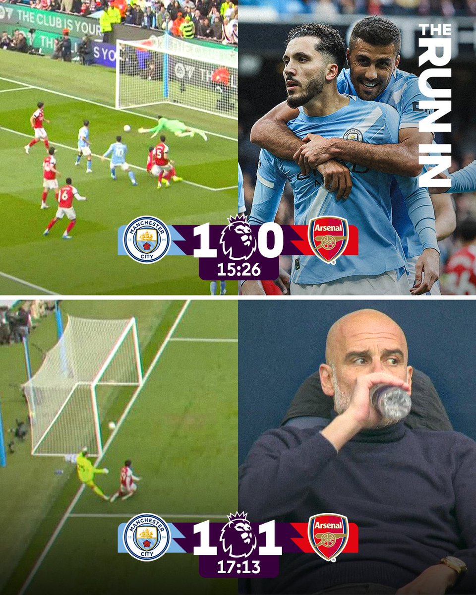 TityKayishema's tweet image. Premier League

HT Man City 1-1 Arsenal
⚽16' Cherki ⚽18' Kai Havertz

Table
1. Arsenal 71pts
2. Man City (-1) 65pts
3. Man Utd 58pts
4. Aston Villa 58pts
5. Liverpool 55pts
6. Chelsea 48pts

#WinnerRwanda #PlayAndWin