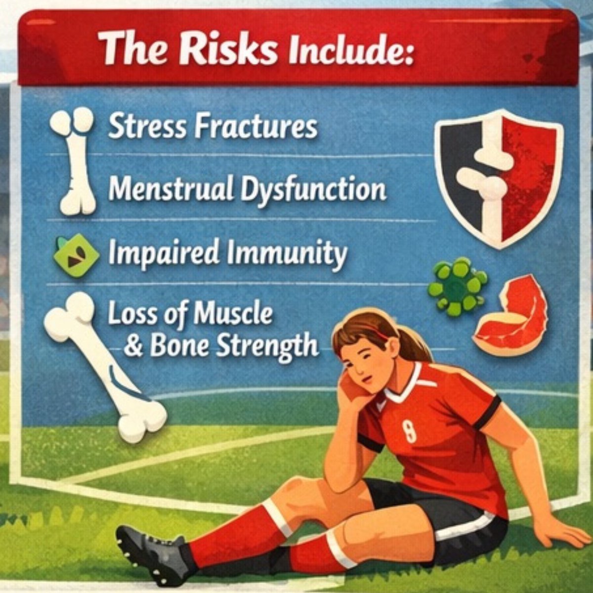 CyperHd's tweet photo. ⚠️ What is REDs?

Relative Energy Deficiency in Sport (REDs)🥵
       -when energy intake < energy expenditure
➡️ The body doesn’t have enough fuel to support:
•Training
•Recovery
•Basic physiological function

⸻

#soccer #nutrition #health #football #energy https://t.co/rXBmY2A1cF