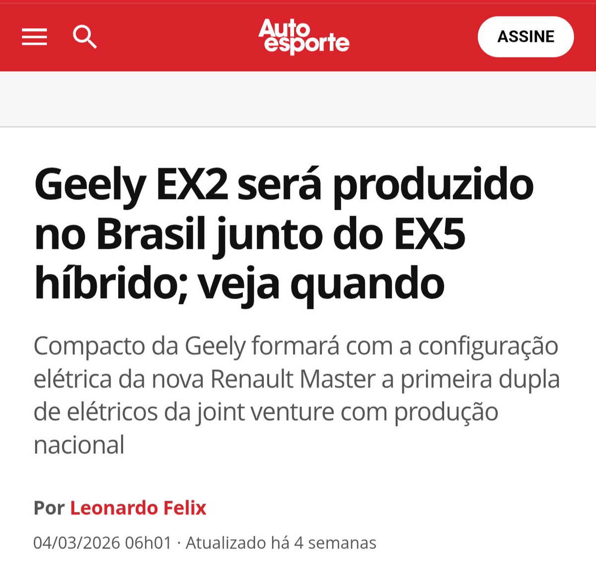 Além das consolidadas BYD, GWM e Cherry, a Omoda &amp; Jaecoo, a GAC e a Geely já confirmaram produção de carros locais no Brasil. Das chinesas que desembarcaram recentemente no país, só a MG Motors ainda não confirmou fábrica local, somente estudos. A ver...