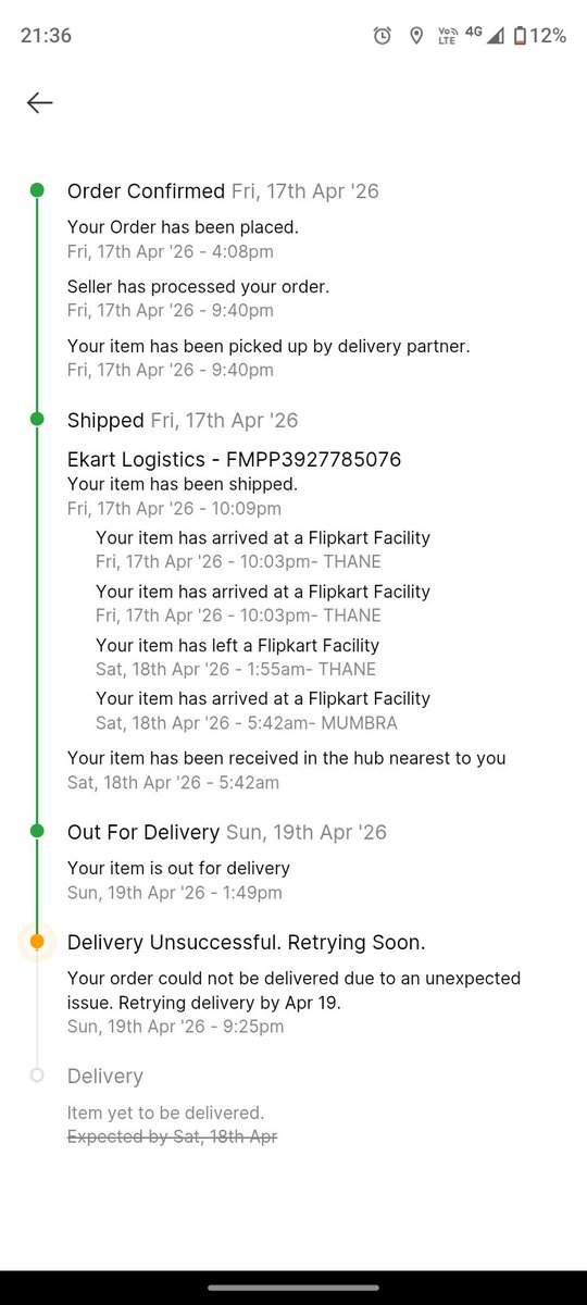 VikasRedekar3's tweet image. @Flipkart This is unacceptable. My order was marked “Out for Delivery” and then suddenly “Delivery Unsuccessful” without any valid reason. No call, no attempt—nothing.
 don’t mislead customers with false updates.Resolve this immediately
#Flipkart #PoorService #CustomerExperience
