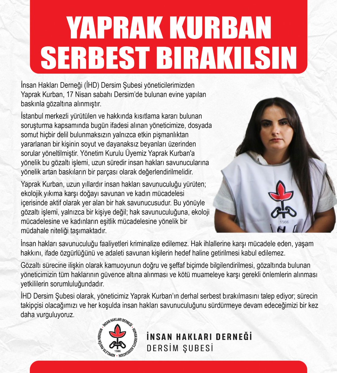 dersimihd's tweet photo. Yaprak Kurban Serbest Bırakılsın! https://t.co/1mpTp8wXLv