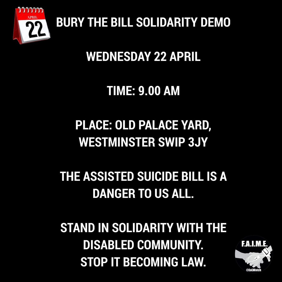 EoLWatch's tweet photo. Our voices must be heard.
Join us at Westminster
Wednesday 22 April.
Details below ⬇️ https://t.co/R80TZodgjU