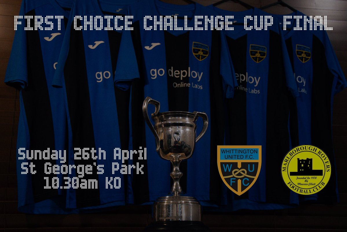 Next Sunday…

📍 St George’s Park
⚽️ <a href="/MenRovers/">Marlborough Rovers Men FC</a> 
🏆 First Choice Challenge Cup Final
🕥 10.30am KO
🎟️ Free Entry

🔵⚫️🔵
