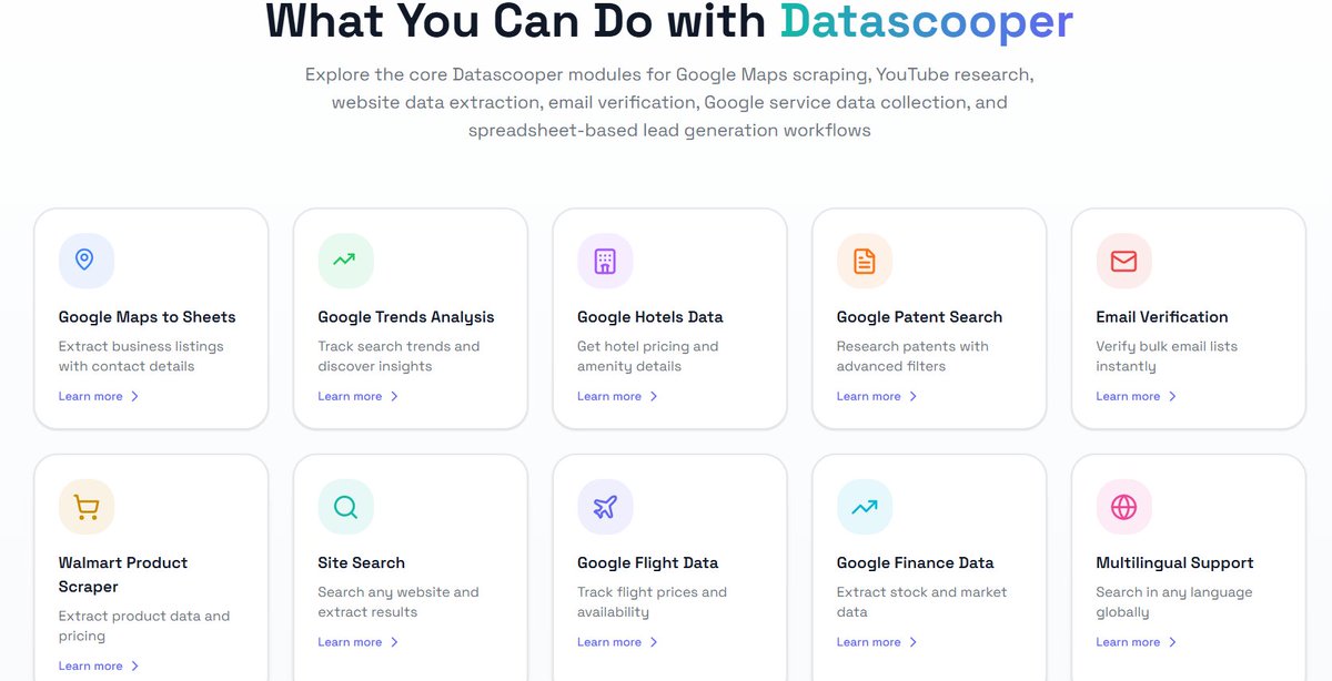 Datascoopopc's tweet image. Datascooper can help you to scrape data from following services into #GoogleSheet:

1.  #GoogleMaps
2. #GoogleTrends
3. #GoogleHotels
4. #GoogleFlight
5. #GoogleFinance
6. #YouTube
7.  #GooglePatents

datascoopservices.com/datascooper-sc…

#digitalmarketing #marketing