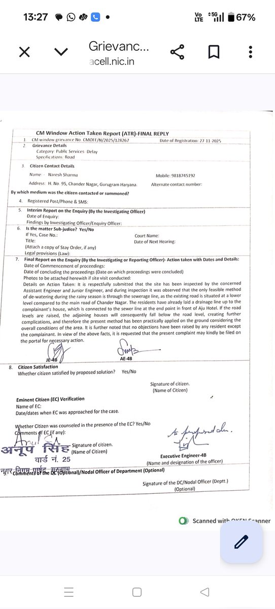NareshS7016781's tweet image. #gurgaoncity #gurgaonreporter #gurgaon @ulbharyana @csharyana @ILoveGurgaon_in @PMOIndia  order and direction from higher authorities has been thrown into basket of garbage by EEIVB Sandeep sihag SDO sandeep JE sumit chahal. No value of order of CMO/Janta Darbar.