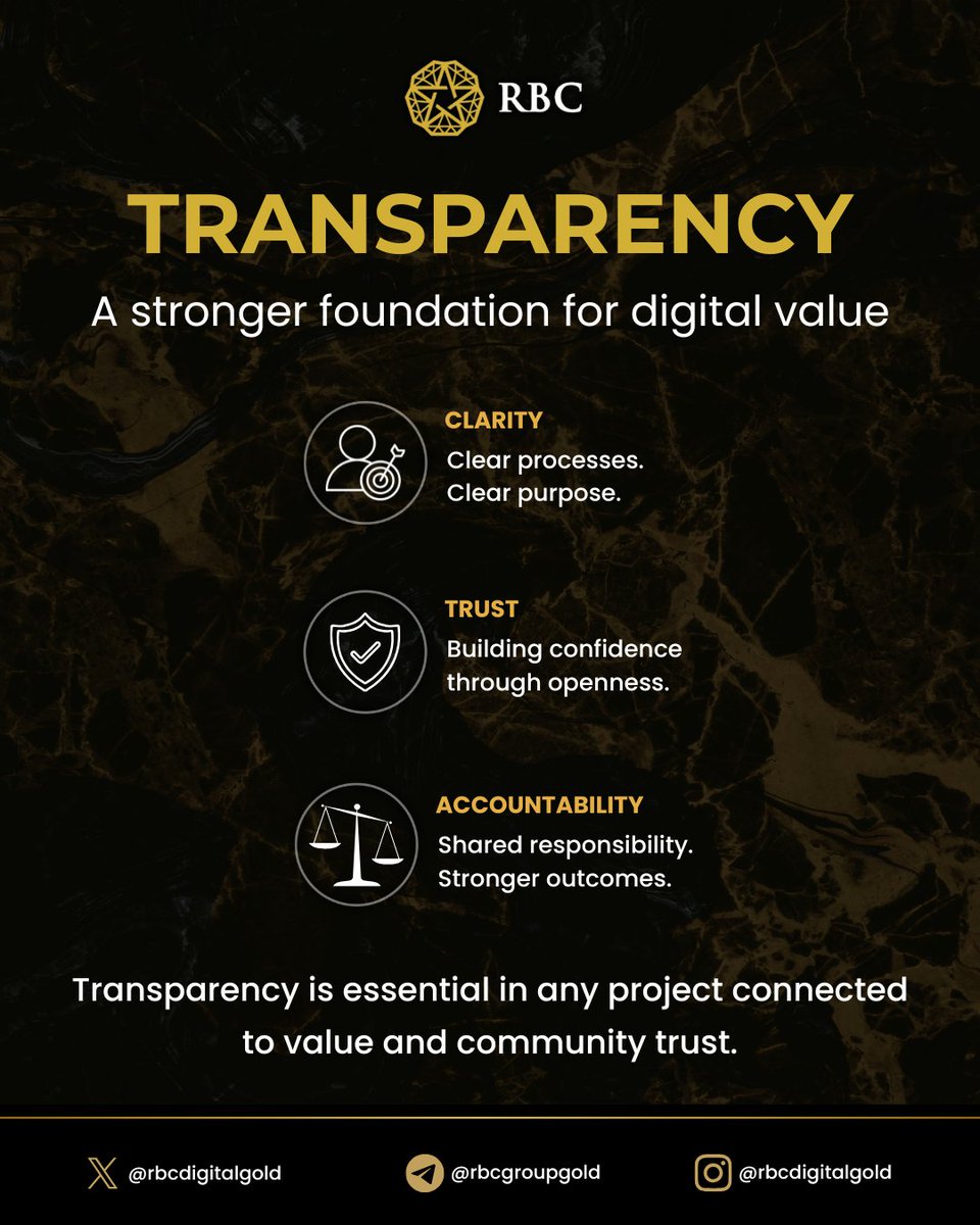 Transparency builds trust.  

Clear processes.  
Open systems.  
Shared accountability.  

<a href="/RBCDigitalGold/">RBC Group</a> focuses on creating a stronger foundation for digital value through clarity and openness.