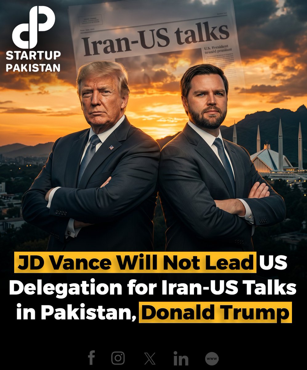 PakStartup's tweet image. JD Vance will not lead US delegation for Iran-US talks in Pakistan, Donald Trump

Disclaimer: This post is based on publicly available reports. The image is AI generated and is just for reference.

#WorldNews #MiddleEast #GlobalPolitics