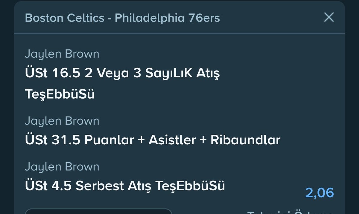NBAPropAnaliz's tweet image. #JaylenBrown | #BostonCeltics vs #76ers 🏀
✅ 16.5 Üst Şut Teşebbüsü (Sezon Ortalaması: 21.7)
✅ 31.5 Üst Puan+Asist+Ribaund (Sezon Ortalaması: 40.7)
✅ 4.5 Üst Serbest Atış Teşebbüsü (Son 10 Maç Ortalaması: 9.3)
🎯 Oran: 2.06
#NBA #NBAPlayoffs #Analiz #İddaa