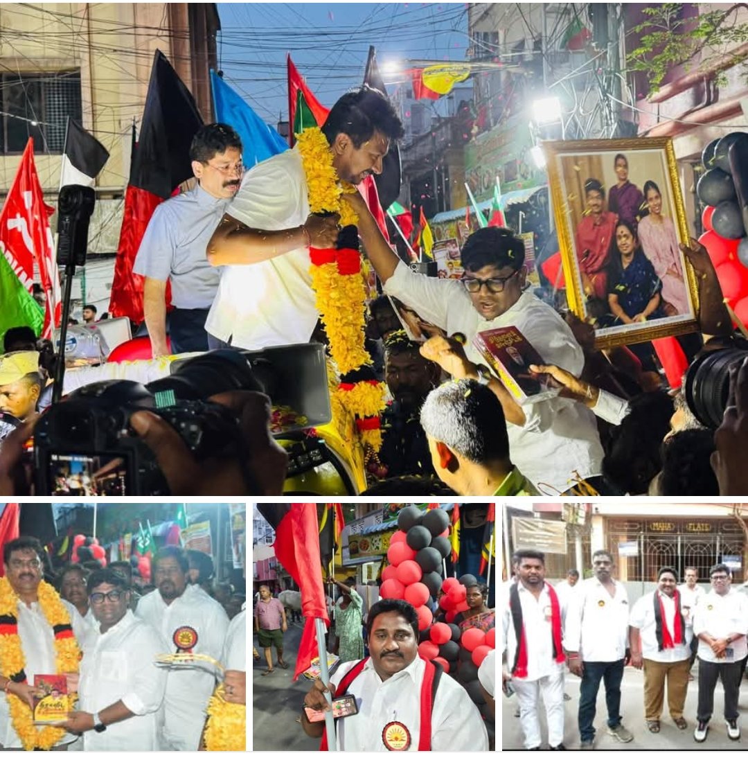 KirubaDmk's tweet photo. இன்று.19/04/2026. சேப்பாக்கம் திருவல்லிக்கேணி எங்கள் வெற்றி வேட்பாளர் அண்ணன் உதயநிதி ஸ்டாலின் சேப்பாக்கத்துக்கும் லாக் நகர் வரும்பொழுது நிர்வாகிகளுடன் எடுத்த புகைப்படம். 🙏 https://t.co/0MeZHRwCm7