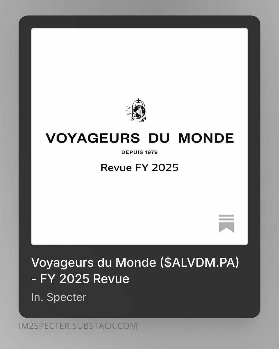 Im_Specter's tweet photo. Voyageurs du Monde $ALVDM.PA - FY 2025 Revue

"La conversion des obligations a rendu le bilan clean. Si 2026 s'annonce comme une année de stagnation ou de faible croissance organique, le groupe est idéalement armé pour réaliser des acquisitions stratégiques"

La revue complète ⬇️ https://t.co/0le0t4Klkq