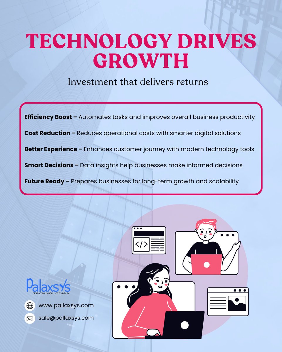 pallaxsys's tweet photo. Technology is not an expense — it’s a growth engine.
👉 Businesses that invest in tech stay ahead of competition. Connect with us for digital transformation
 #WebDevelopment #AppDevelopment #Pallaxsys #Innovation #Growth #AI https://t.co/42hjlBNhhs