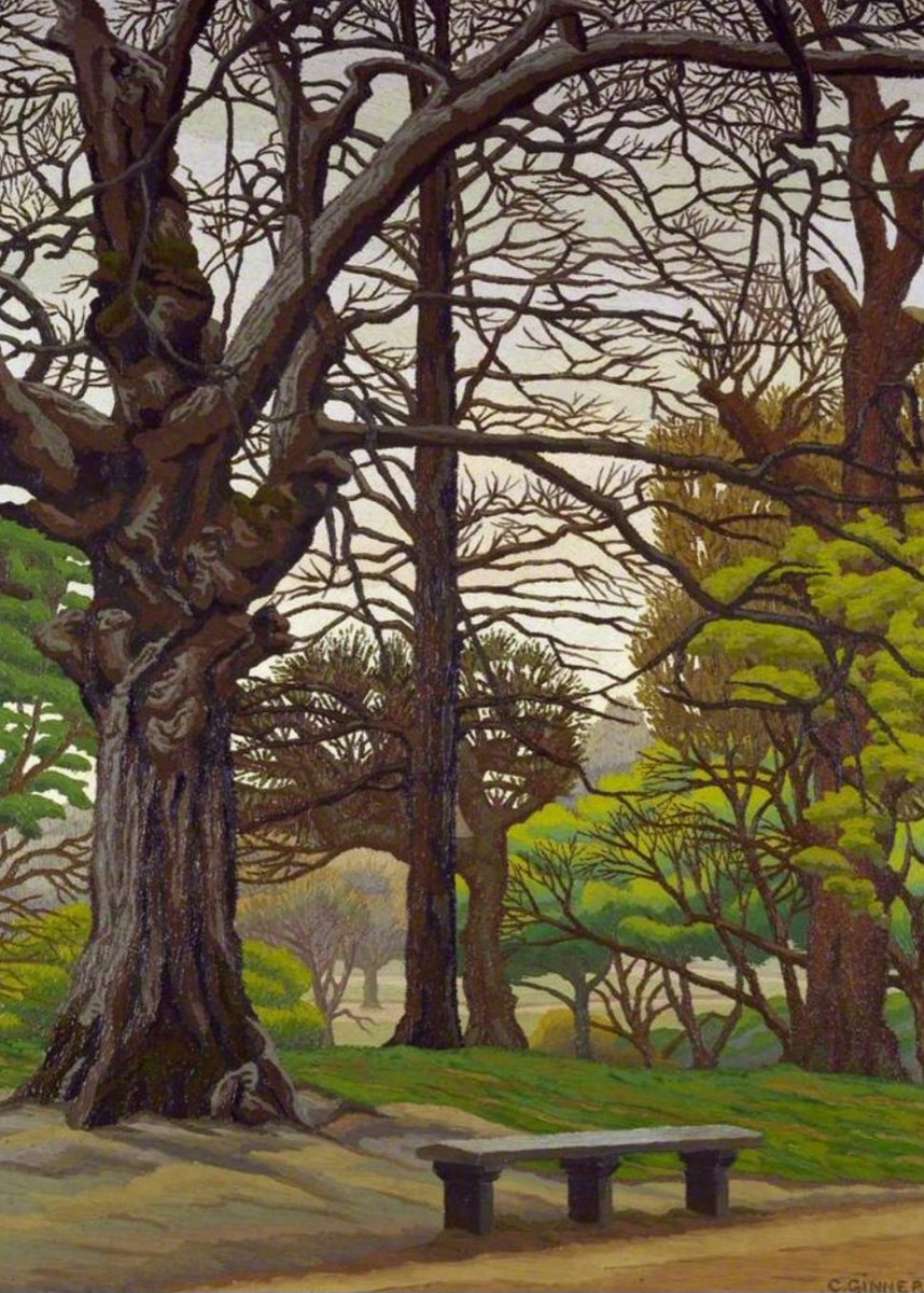 ahistoryinart's tweet image. Early in his career, Charles Ginner preferred to paint interiors and street scenes, but after WW1 turned his attention to meticulous study of landscape. Here he paints Hampstead Heath in London in the spring of 1932.