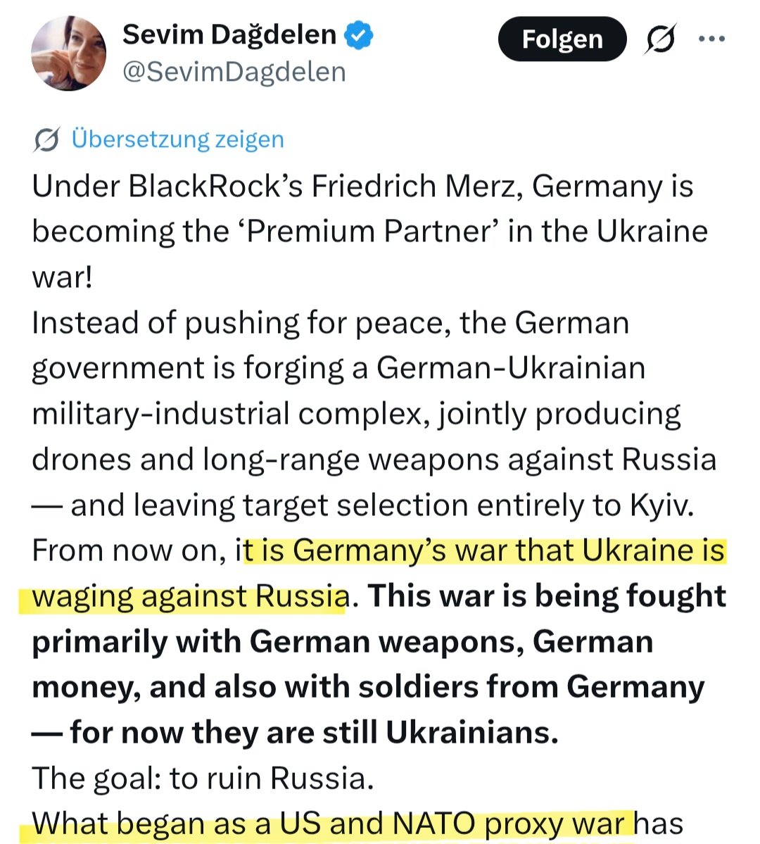 WagenWatch's tweet image. USA, NATO, Deutschland, Ukraine: Für Sevim Dağdelen sind alle schuld am Krieg - nur nicht Russland, das ihn angefangen hat.