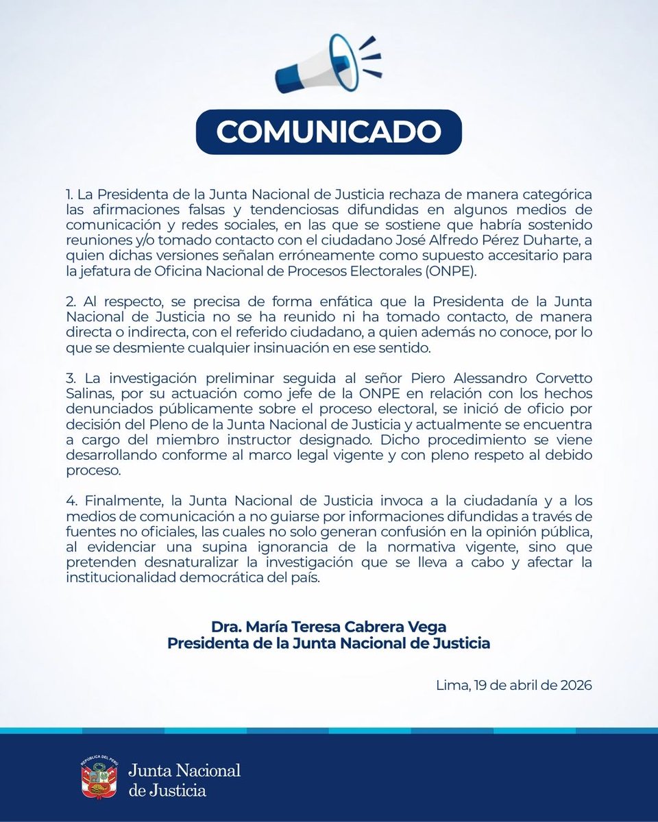 JNJPeru's tweet photo. 🚨 #AHORA | La Junta Nacional de Justicia informa a la opinión pública lo siguiente. https://t.co/86c9n7HbTi