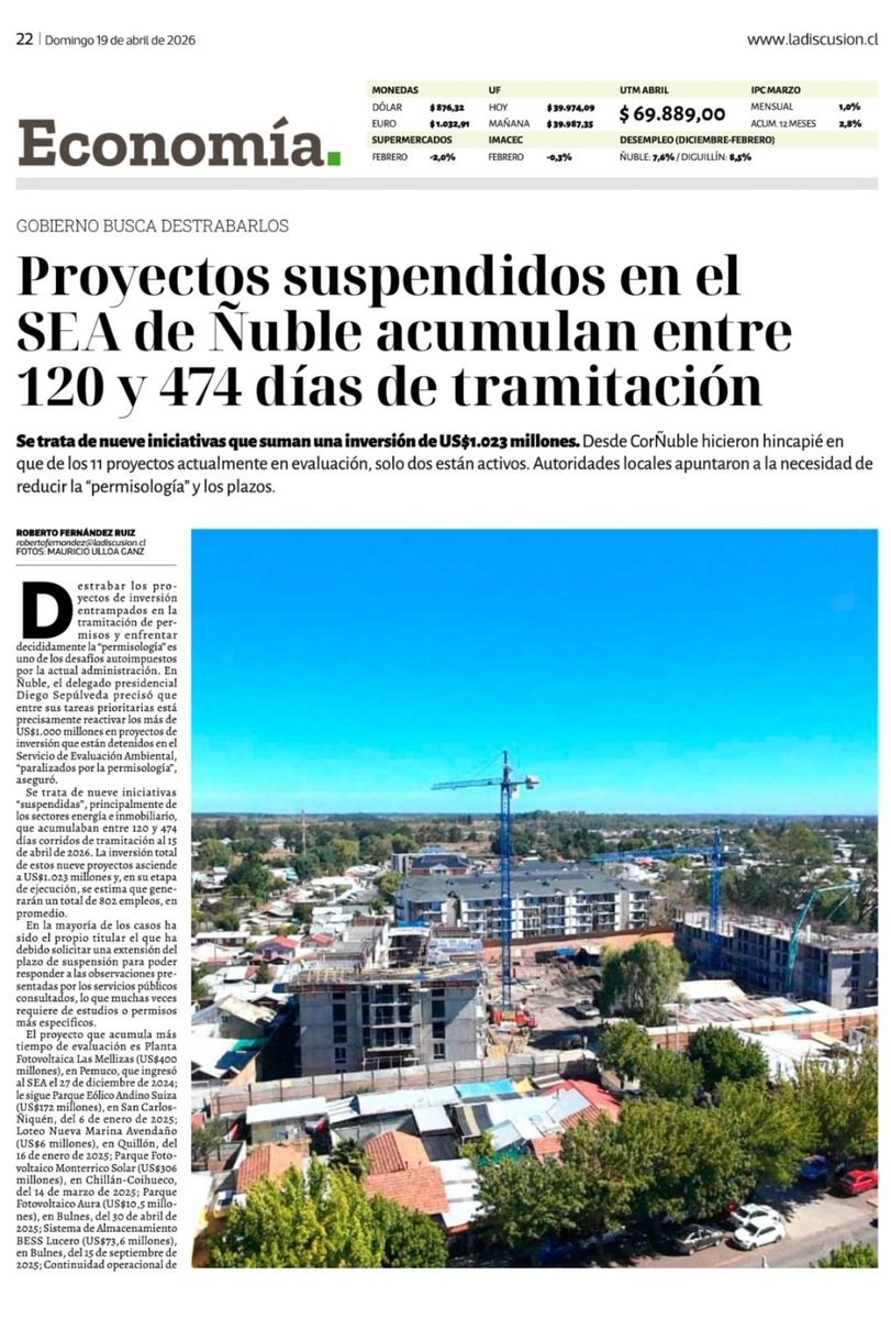 damikgi's tweet photo. Ñuble no puede seguir esperando: más de US$1.000 millones en proyectos detenidos reflejan un problema estructural de gestión.
Valoramos la voluntad del gobierno de destrabar,ahora el desafío es pasar de las intenciones a resultados concretos #Inversión #Empleo #DesarrolloRegional https://t.co/mekBIMC7q9