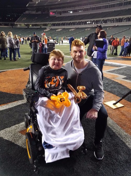 DougDwyer4's tweet photo. @jjdalton5 @andydalton14 Brody Hammons the young man with muscular dystrophy passed away yesterday. You both were very kind and sweet to him. I wanted you to know. https://t.co/K3oOuZGIZ2