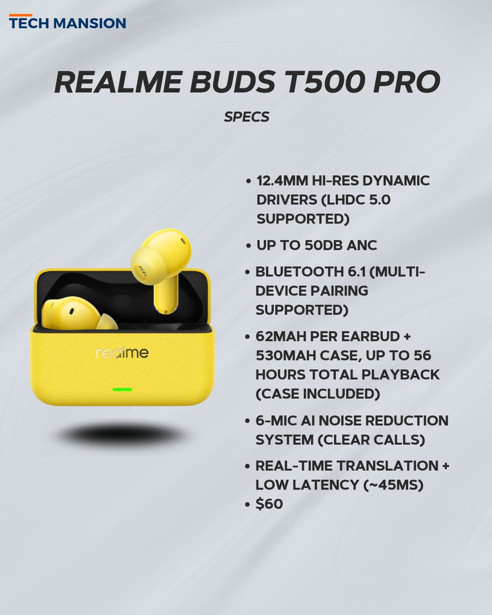 TechMansion's tweet image. RealMe decides to go colorful with this one 
 #newrelease #TechLaunch #technews #accessories #phoneaccessories #Earbuds #realme #realmeindia #realmebuds #techmansion #budst500pro