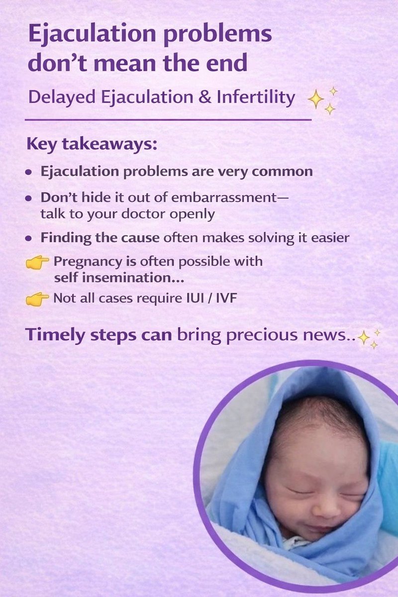 SujoyDasgupta1's tweet image. Ejaculation problems ≠ the end.
Common, treatable, and often solvable.
Speak up—help is available.
Self-insemination can work; not all need IUI/IVF. ✨

#MaleInfertility #FertilityAwareness #IVF #MensHealth