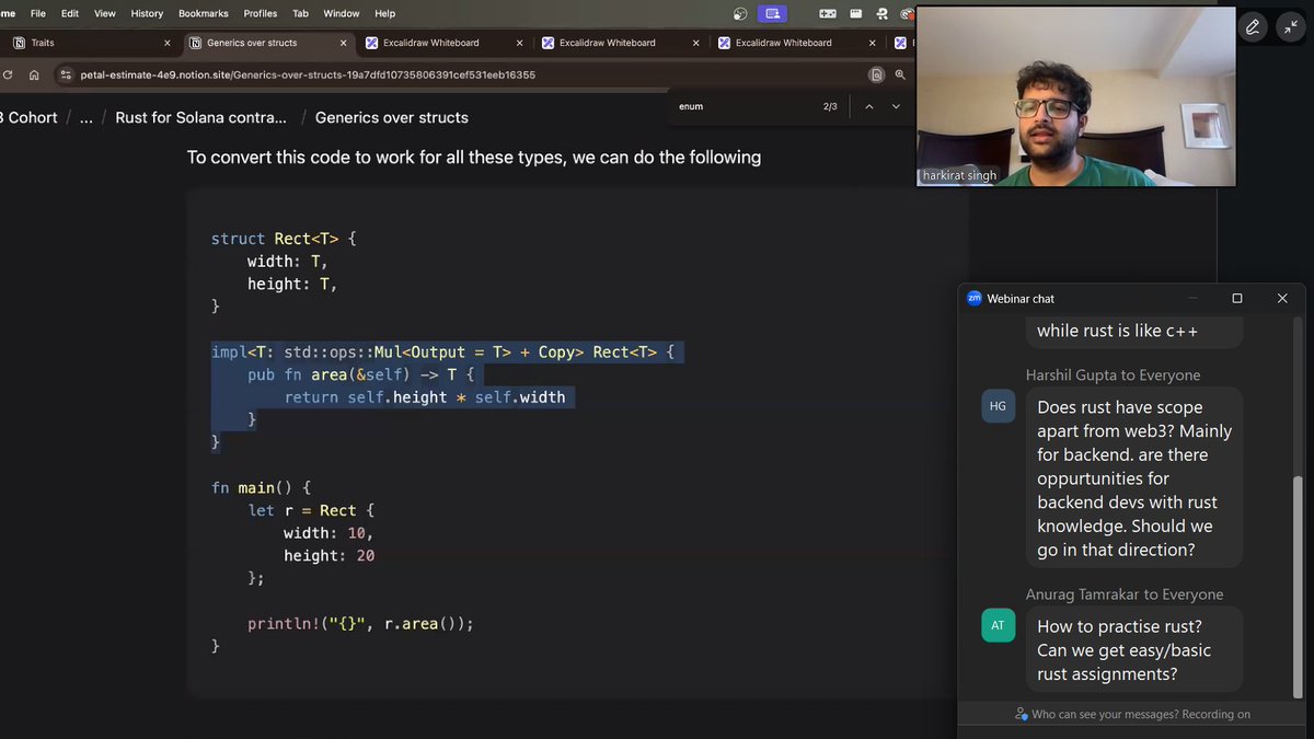 attented Week-14 live lecture on Rust for solana smart contracts  by <a href="/kirat_tw/">Harkirat Singh</a> .