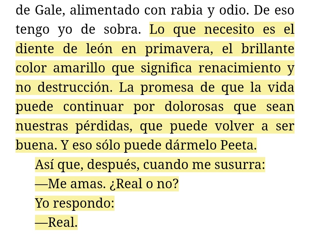 yo soy incapaz de leer sinsajo sin entrar en un conflicto psicológico/social y aun así la historia termina con una superviviente diciendo que la vida puede seguir siendo buena, podes crecer y amar. suzanne apostó por darnos esperanza y eso es revolucionario en estos tiempos 🫂