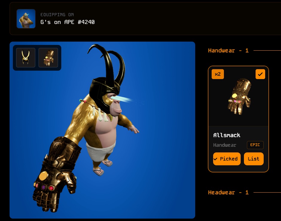 What’s your favorite Geez + Wear combo?

I’ll start:

Solid Gold (naked) <a href="/GeezOnApe/">GeezOnApe</a>

+Legendary Allsmak (Infinity Gauntlet)
+Legendary Schemer (Loki Helmet)

= best combo imo 🔥

Drop yours 👇
