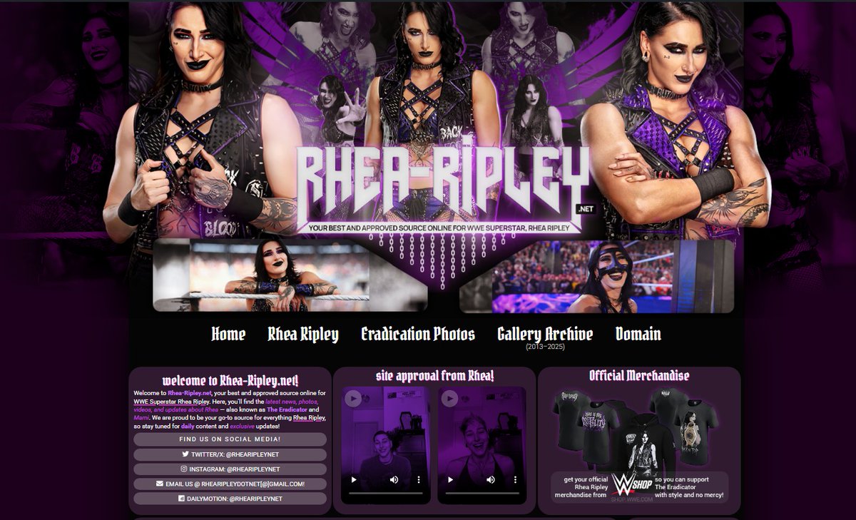 RheaRipleyNet's tweet photo. The wait is over. https://t.co/8kgoTNcYJS is officially LIVE the relaunch and grand reopening is here 🔥
https://t.co/o5tUmW0zFZ

New gallery (2026+): https://t.co/4iEGXTL6w4
Archive (2025 and prior): https://t.co/bZel8TPfW7

Huge thank you to Deanna for the incredible new design. She made it look so badass 🙌 @feelinalived 

Hope you all enjoy it. Thank you for the continued support. 🖤

#RheaRipley #WrestleMania @RheaRipley_WWE