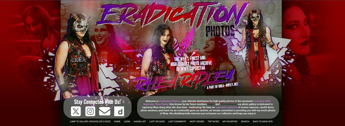 RheaRipleyNet's tweet photo. The wait is over. https://t.co/8kgoTNcYJS is officially LIVE the relaunch and grand reopening is here 🔥
https://t.co/o5tUmW0zFZ

New gallery (2026+): https://t.co/4iEGXTL6w4
Archive (2025 and prior): https://t.co/bZel8TPfW7

Huge thank you to Deanna for the incredible new design. She made it look so badass 🙌 @feelinalived 

Hope you all enjoy it. Thank you for the continued support. 🖤

#RheaRipley #WrestleMania @RheaRipley_WWE