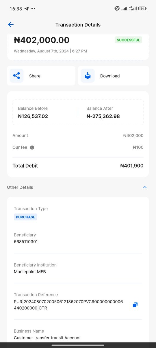 ADEMOLAISMAILA5's tweet photo. @moniepointng 
Just open my mobile app now seeing transfer transactions of FOUR HUNDRED AND TWO THOUSAND debits to moniepoint transit account, please refund my money I don't have anything to do with moniepoint customer transit account https://t.co/JbiFqwwY0y