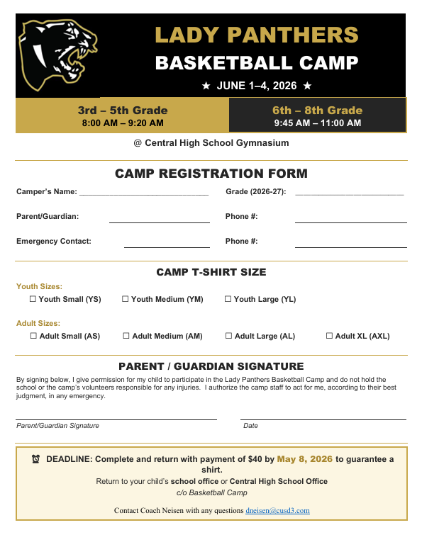 CoachNeisen's tweet photo. Sign up for our Lady Panthers Basketball Camp June 1-4! Please reach out with any questions! https://t.co/Q6Du81qq5p