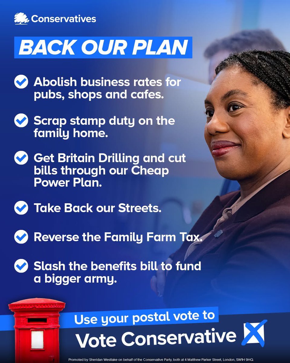 Use your postal vote to back Kemi’s plan to Get Britain Working Again.

#VoteConservative