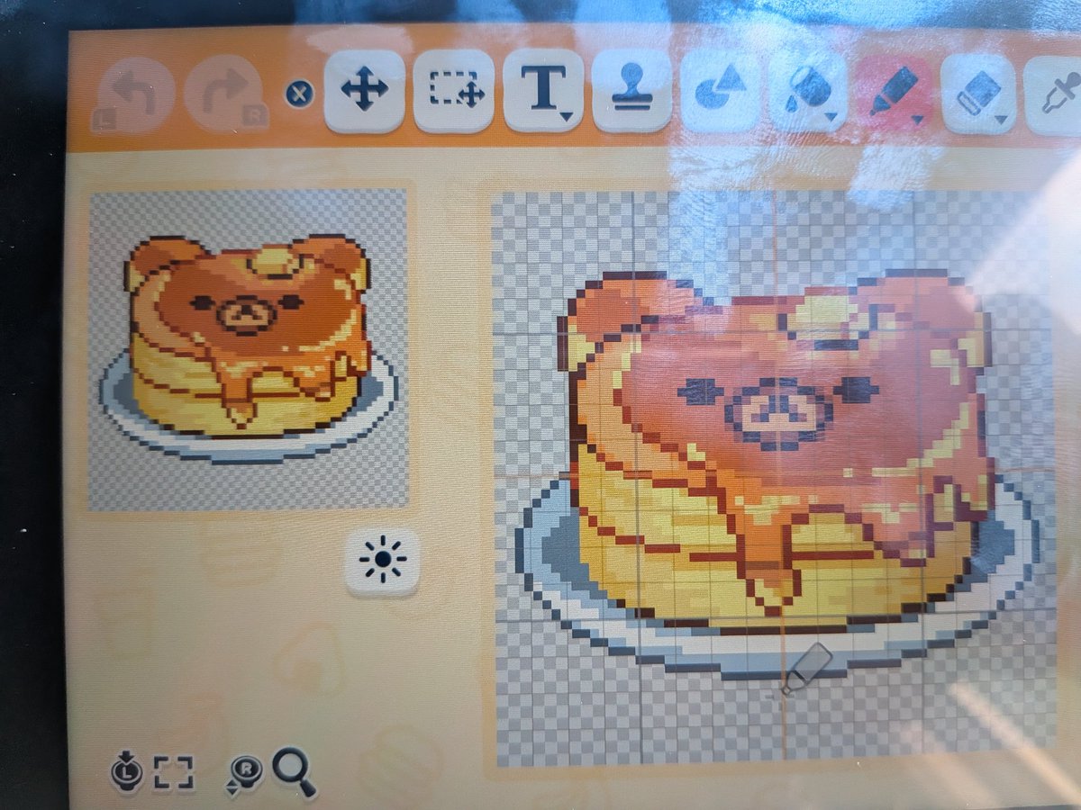 RoySFB's tweet photo. @one_byte_cafe I remade the pancakes by using the one pixel pencil then upsizing it and I fed it to Terry Bogard (he didn't like it but ignore that) https://t.co/fTTvVfQotB