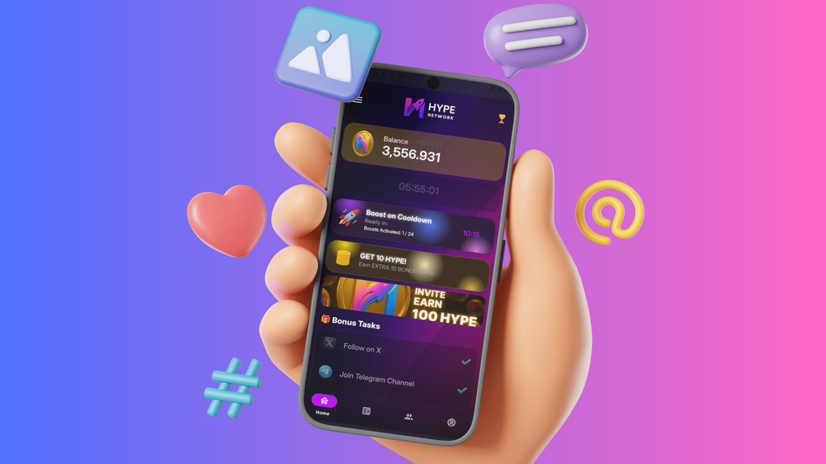 HypeNetworkApp's tweet photo. Earn 100 HYPE instantly for every friend you invite! 💰  
No investment needed — just mine on your phone & grow your stack daily!  

👇 Drop your referral link below & let’s build together  
🔁 RT to spread the HYPE & help more people earn  
🚀 Who’s joining the squad right now? Tag your friends!  

Let’s make this massive 🔥🏆  

#HypeNetwork #Crypto #HYPE