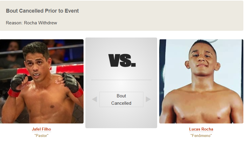 Barnyard111's tweet image. It looks like Filho vs. Rocha is canceled #UFC #FightNIGHT