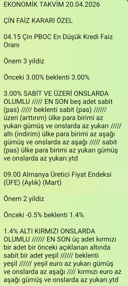 OlcayKoktay's tweet image. EKONOMİK TAKVİM 20.04.2026

#ABD 
#FED
#DXY
#XAUUSD 
#XAGUSD
#XPTUSD
#ECB 
#BOE 
#PBOC 
#BOJ