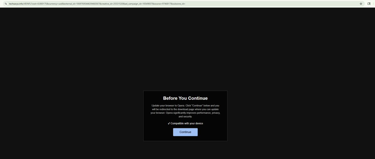 Malwarehunterr's tweet image. #phishing

*.pages[.]dev sites showing “Win Cash Quiz” → fake Cloudflare verify → browser update lure (Opera GX) via multiple redirects.

Flow:
yzwtz[.]com → cogot[.]top → techsavys[.]info

Domains:
finance-ls[.]pages[.]dev/
finance-ls[.]cash-survvey[.]com/