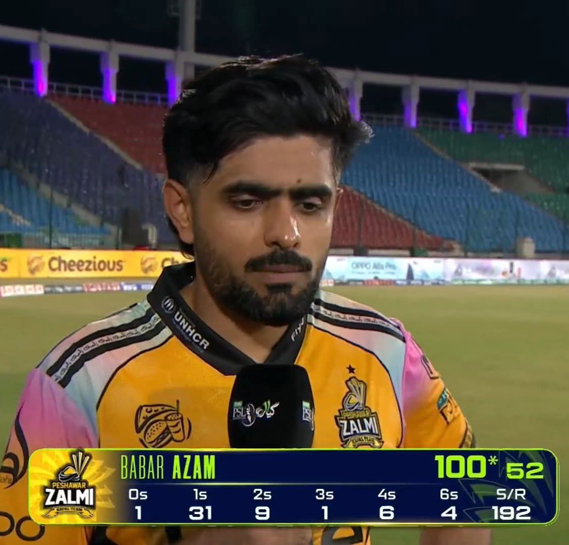 SportsPulse_PK's tweet photo. 12TH T20 HUNDRED FOR BABAR AZAM. 🚨

3rd PSL hundred for the Mr. PSL, one and only Babar Azam. 100* (52), 6 fours and 4 sixes, at a SR of 192, one of the craziest knock of Babar Azam's career. The King continues to rule. 🔥

#cricket  #BabarAzam  #PSL2026  #PZvsQG https://t.co/ZvMABmMWJl