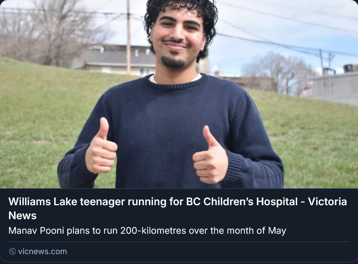 VIMentalHealth's tweet image. "Manav Pooni hopes to cover at least 200-kilometres while raising funds for the #Vancouver hospital which provides specialized pediatric services to more than 99,000 kids each year...the #BC Children’s Hospital holds extra personal, special meaning to him" vicnews.com/2026/04/18/wil…