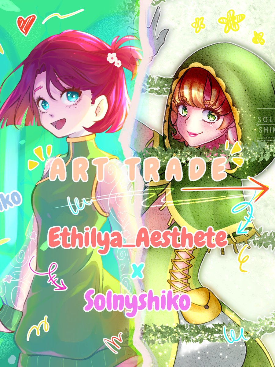_Ethilya_'s tweet photo. ART TRADE !~ <3 🌻✨💖

Did an Art Trade with @Solnyshiko 💖🍀 It was so much fun exchanging characters with fellow artists huhu T-T 🌻✨ Thank you for the lovely trade Solny!

Hope y'all enjoy these drawings as much as we did^^
#arttrade #digitalart #artistonx https://t.co/7fbHtOBdml