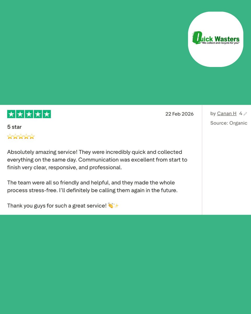 Quickwasters1's tweet image. Real feedback. Real results. ⭐⭐⭐⭐⭐
Nothing means more to us than happy customers 🙌
Thank you for trusting Quick Wasters — we deliver every time 🚛♻️
.
.
.
.
.
#QuickWasters #TrustpilotReviews #CustomerFeedback #5StarService #HappyCustomers #ClientSatisfaction