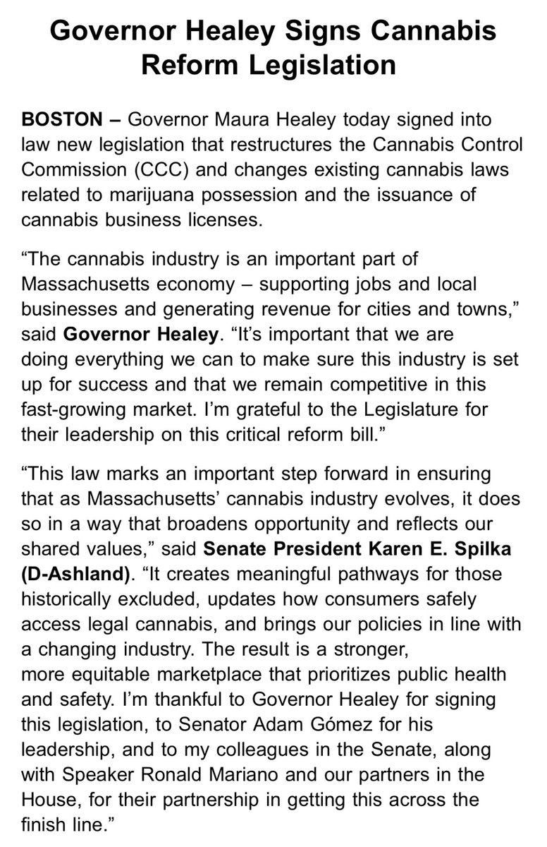 kellygarrity3's tweet image. Inbox: Gov. Maura Healey says she signed the cannabis bill that would (among other things) reduce the number of commissioners on the Cannabis Control Commission from 5 to 3; all commissioners will now be appointed by the governor. #mapoli