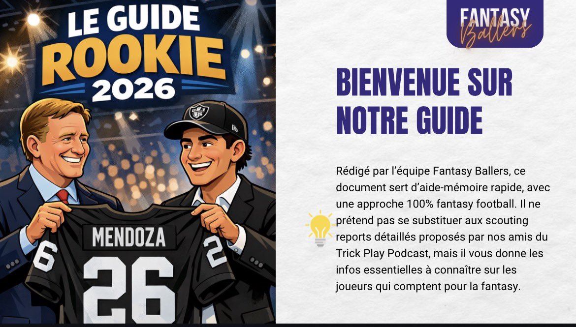 fantasyballersf's tweet photo. 🚨 Demain.

Le Rookie Guide FantasyBallers 2026 débarque.

80+ profils.
Tous les postes pour la fantasy. 
Ton arme secrète pour suivre la draft.

Si tu te présentes à ta rookie draft sans ça… bonne chance 😅

⏳ RDV demain midi https://t.co/jFD4tJkchl