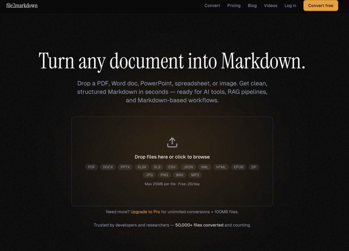 Baya bir süredir gereksiz yere token yakıyormuşum. Farkında bile değildim.

Matematik basit:

1 PDF sayfası ≈ 3.000 token
1 ekran görüntüsü ≈ 1.300
Aynı içerik markdown olarak ≈ %85 daha az

Çözüm: File2Markdown.ai

Yükle, dönüştür, LLM’e ver.

Bu kadar basit 🤝