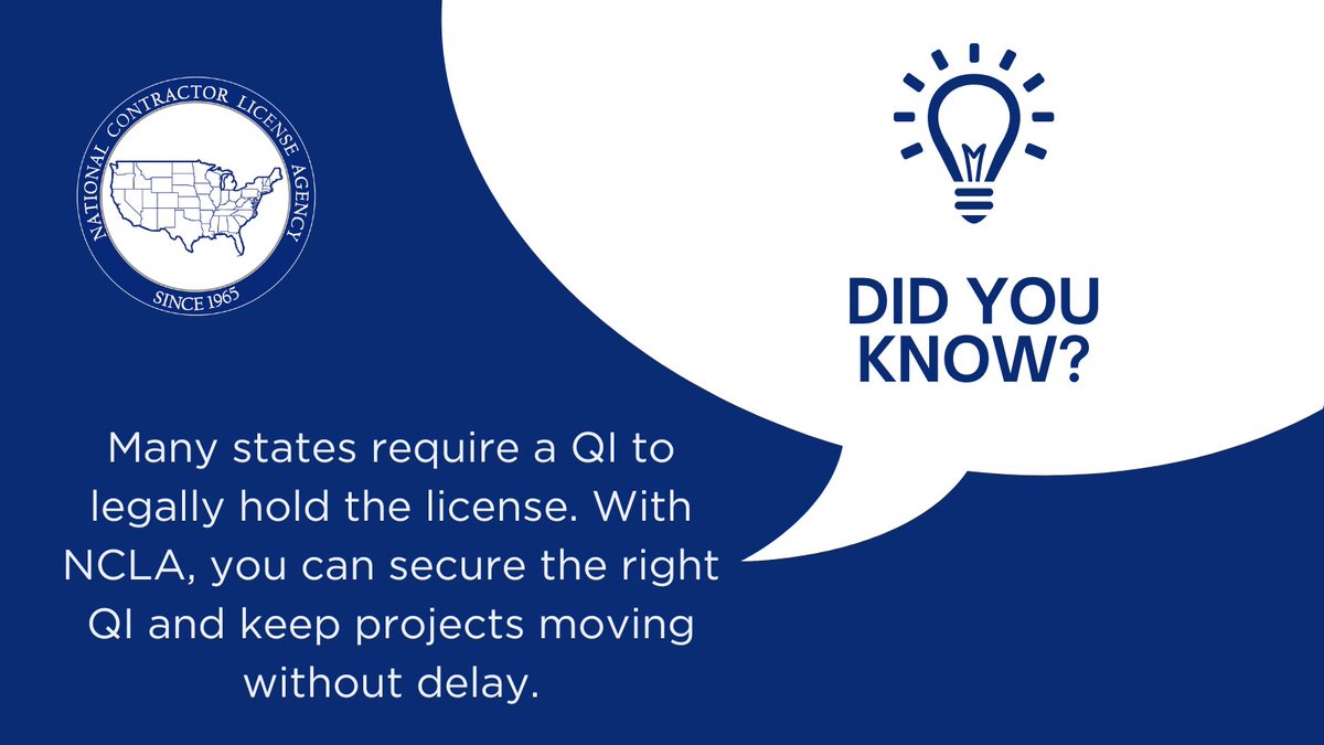License_Agency's tweet image. 💡 #DidYouKnow - Many states require a Qualified Individual (QI) to legally hold a contractor license. Without one, projects can be delayed or shut down. #NCLA helps you secure the right QI and keep work moving. 📞 651‑340‑3233 | 📧 info@ncla.com
#Contractors #QualifiedIndividual
