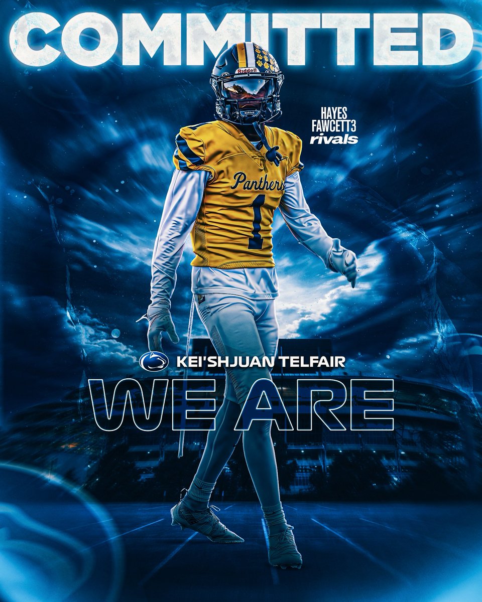 Hayesfawcett3's tweet image. BREAKING: Four-Star CB Kei’Shjuan Telfair has Committed to Penn State, he tells me for @Rivals  The 6’0 165 CB from Euclid, OH chose the Nittany Lions over Miami and Clemson

“We Are” 
on3.com/rivals/keishju…