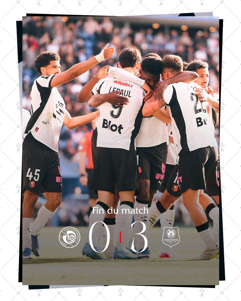 staderennais's tweet image. 𝗩𝗜𝗖𝗧𝗢𝗜𝗥𝗘 𝗫𝗫𝗟 🔥

Les Rennais s'imposent sur la pelouse de Strasbourg grâce à des buts d'Estéban Lepaul, Breel Embolo et Mousa Al-Tamari. 

En attendant le match de l'OL ce soir, le SRFC intègre le top 4 de @Ligue1 🫡

#RCSASRFC 0-3