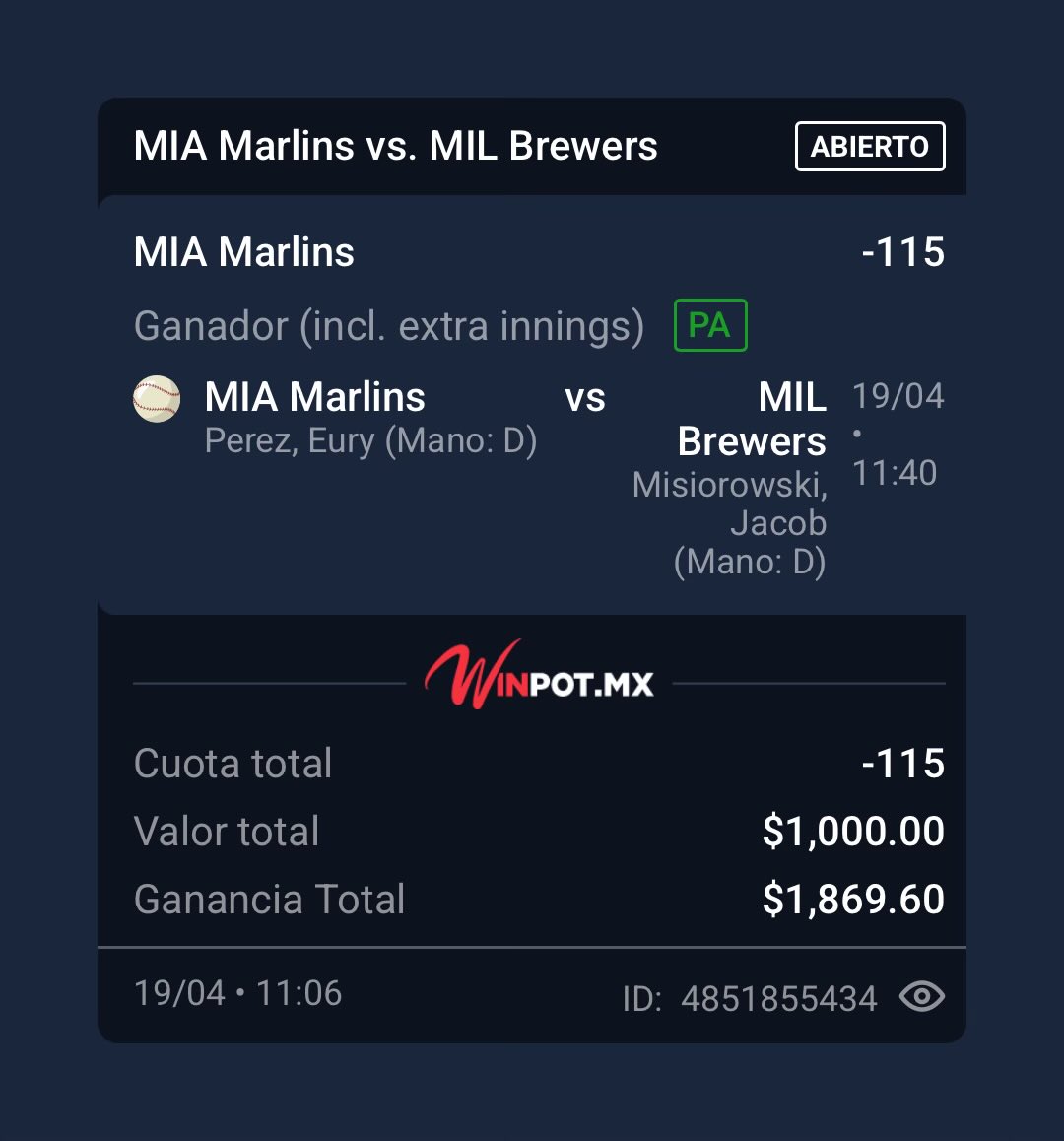 MaikelBets13's tweet photo. MLB POD ⚾️

🎯MIA Marlins ML (-115) https://t.co/chePIdyMrd