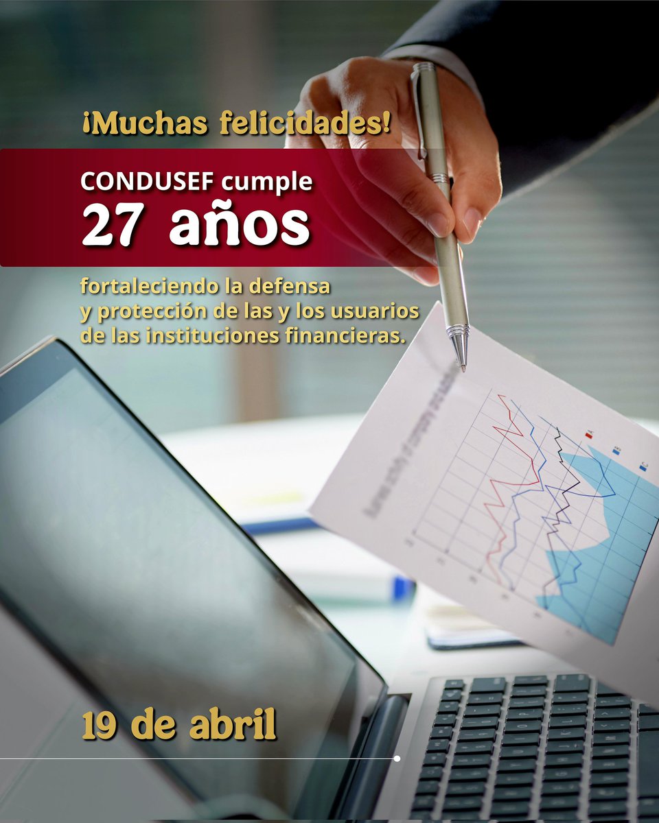 Hacienda_Mexico's tweet photo. Conmemoramos el aniversario de la fundación de la Comisión Nacional para la Protección y Defensa de los Usuarios de Servicios Financieros (CONDUSEF). 

A lo largo de 27 años de existencia, la institución ha evolucionado para atender millones de consultas y mejorar la relación entre personas usuarias y las instituciones financieras en México, además de mantener su enfoque en la modernización, herramientas digitales de atención y de educación financiera. 

¡Felicitamos a todas y todos quienes lo hacen posible!